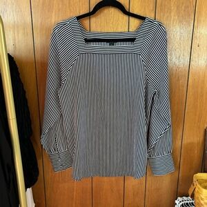 Ann Taylor Factory Navy & White Striped Square Neck Blouse – Size Medium